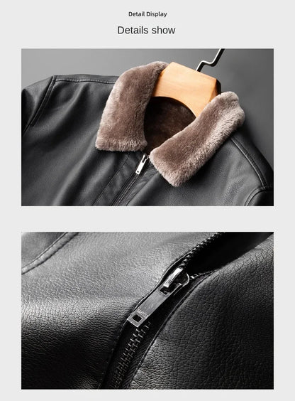 Men's Leather Jacket Winter Fleece Motorcycle Faux Leather Jacket Thick Warm Windbreaker Ropa De Hombre Slim Motorbiker Coat Men