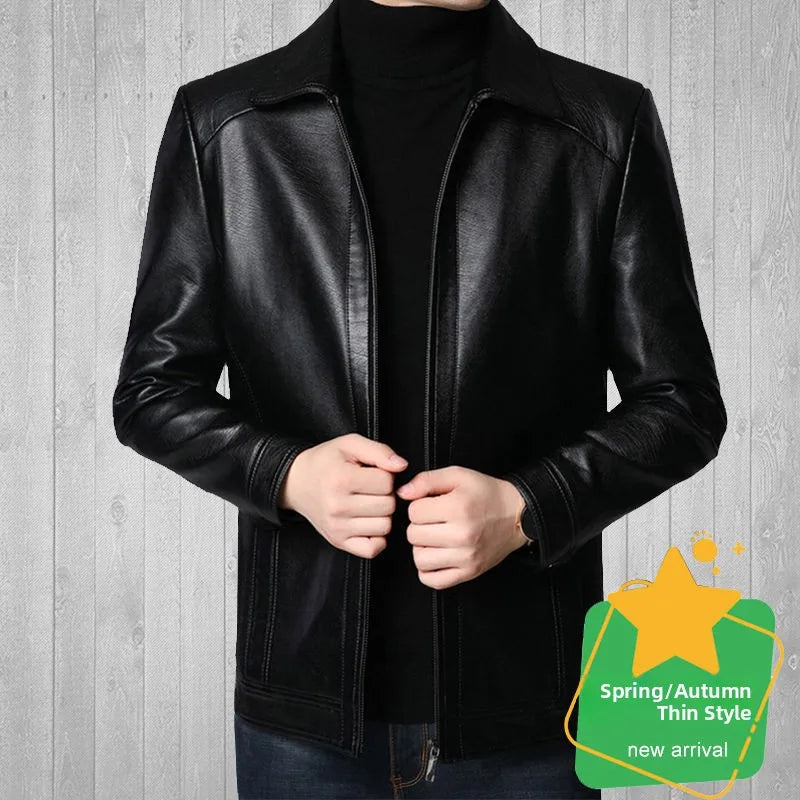 Warmth Thiened Real Leather Jaet Men's Casual Busin Sle eepskin Coat Dad Coat Loose Fit Winter Outerwear