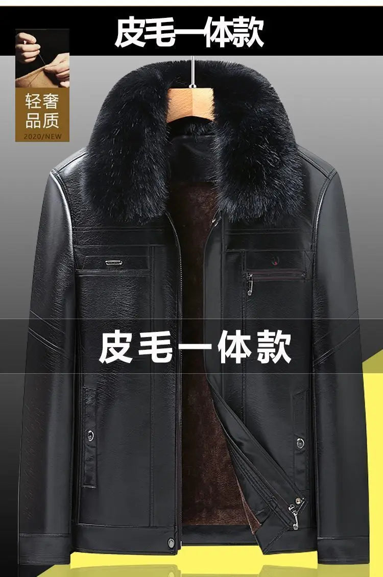 Natural Leather Jacket For Men Fur Thick Loose Plus Velvet Winter Black Leather Coats Male Sheepskin Coat Man With Fur Collar