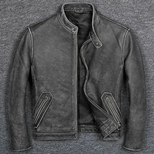 Real Leather Jacket Men Motorcycle Genuine Leather Vintage Sheepskin Coat Cowhide Plus Size Chaqueta Cuero Hombre 1805