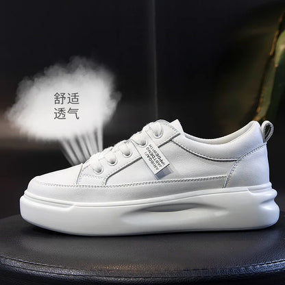 Leather sneakers 2025 Autumn/winter New Single Shoe Thick Soled Women's Shoes Flat Soled Shoes Casual Shoe Women's Board Shoes