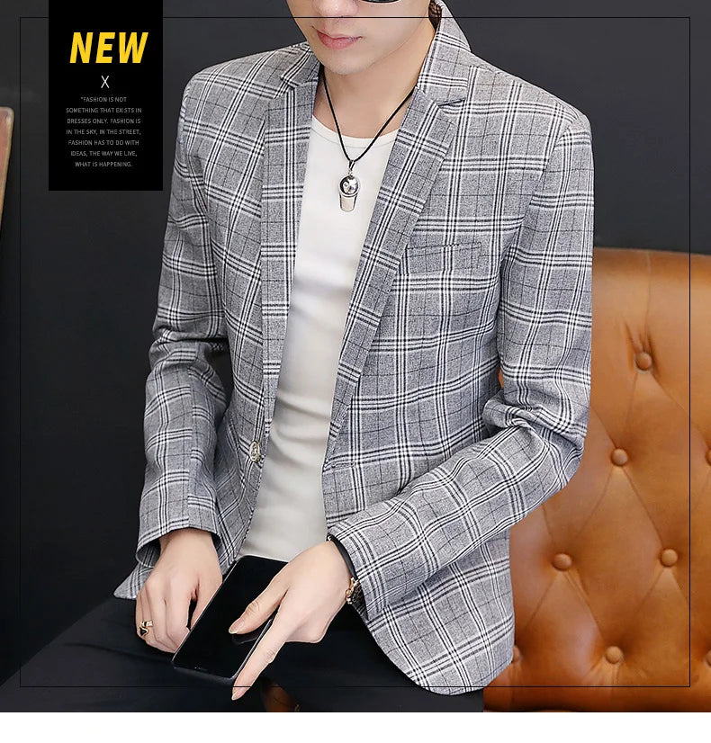 Men's British Style Checkered Suit Casual High-End Spring Autumn Small Plankton Design Handsome Coat