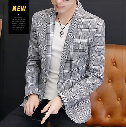 Men's British Style Checkered Suit Casual High-End Spring Autumn Small Plankton Design Handsome Coat