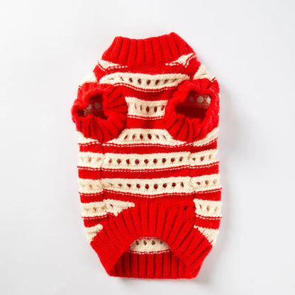 Christmas Dog Sweater, Cute Red Striped Pet Holiday Clothes, Puppy Cherry Sweaters for Small Dogs Cats, Fall Winter Xmas Costume