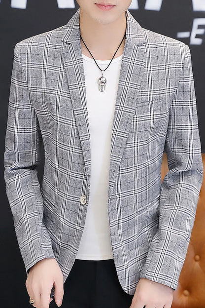 Men's British Style Checkered Suit Casual High-End Spring Autumn Small Plankton Design Handsome Coat