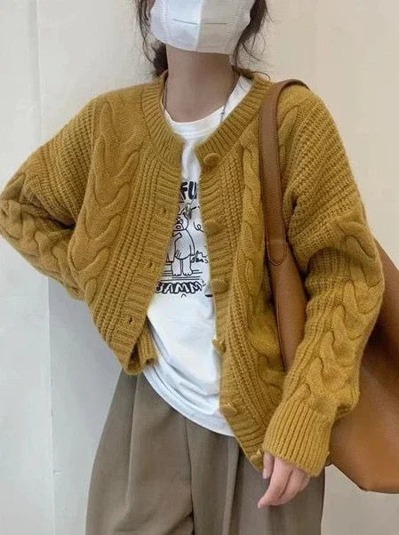 Ladies Sweaters Winter Button Kawaii Knitted Top For Women Yellow Cute Cardigan Designer Y2k Fashion Korea Korean Luxury Jumper