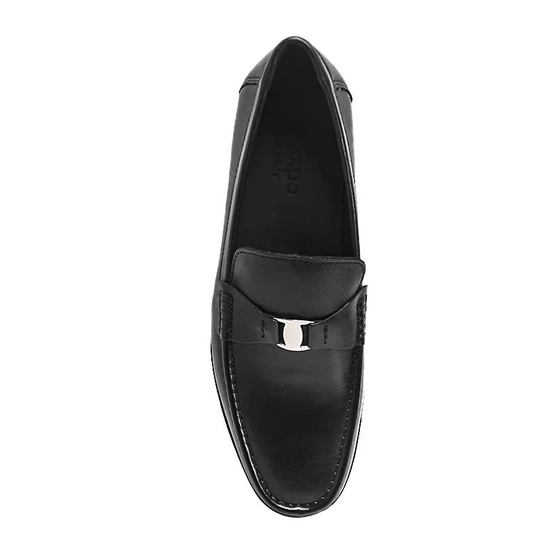 Men's Genuine Leather Non-Slip Flat Loafers Handmade Metal Buckle Glossy Pointed Banquet Wedding Party Formal Shoes