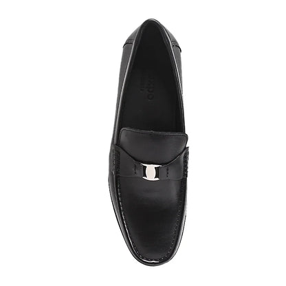Men's Genuine Leather Non-Slip Flat Loafers Handmade Metal Buckle Glossy Pointed Banquet Wedding Party Formal Shoes