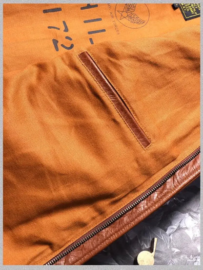 New Classical A-2 Oil Wax Cowhide Men's Genuine Leather Jacket Luxury Brown Excape Bomber Rider  Motorcycle Real Leather Coats