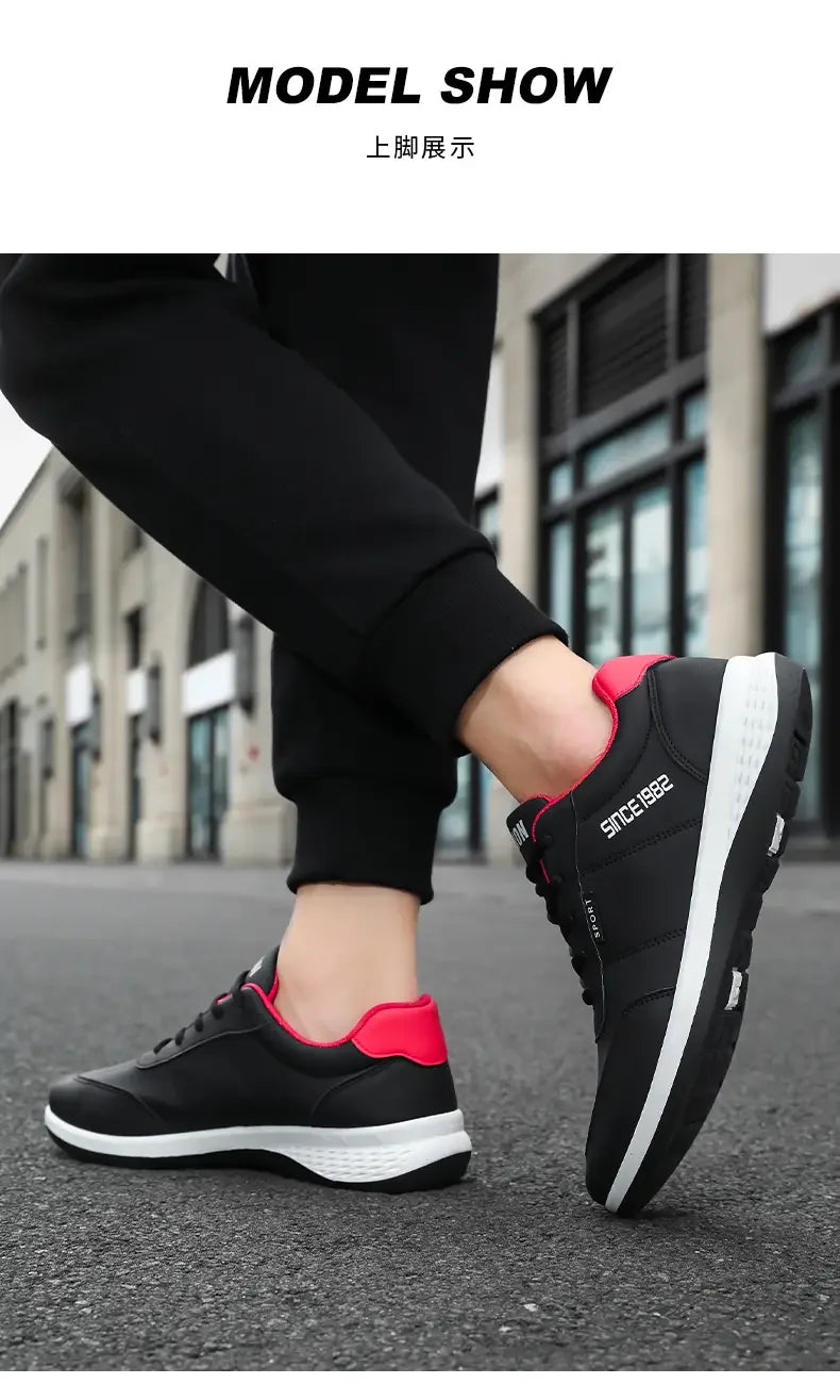 Artificial Leather Men's Casual Shoes Spring Men's Casual Lightweight Sports Shoes Lace Up Flat Shoes Breathable Outdoor Jogging