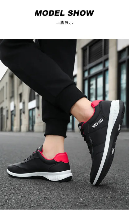 Artificial Leather Men's Casual Shoes Spring Men's Casual Lightweight Sports Shoes Lace Up Flat Shoes Breathable Outdoor Jogging