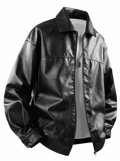 Men's Leather Jacket with a Lapel, Windproof and Warm, with Excellent Texture, Suitable for Workplace Commuting, Daily Shopping, Weekend Trips, Casual Gatherings with Friends, Autumn and Winter Styles, Short Trips