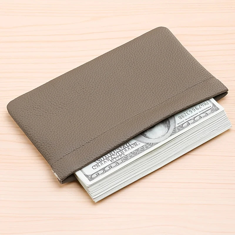 [Leather Wallet] Genuine Leather Long Wallet | Self-Closing with Zipper Closure - Compact Travel Organizer for Cash, Cards