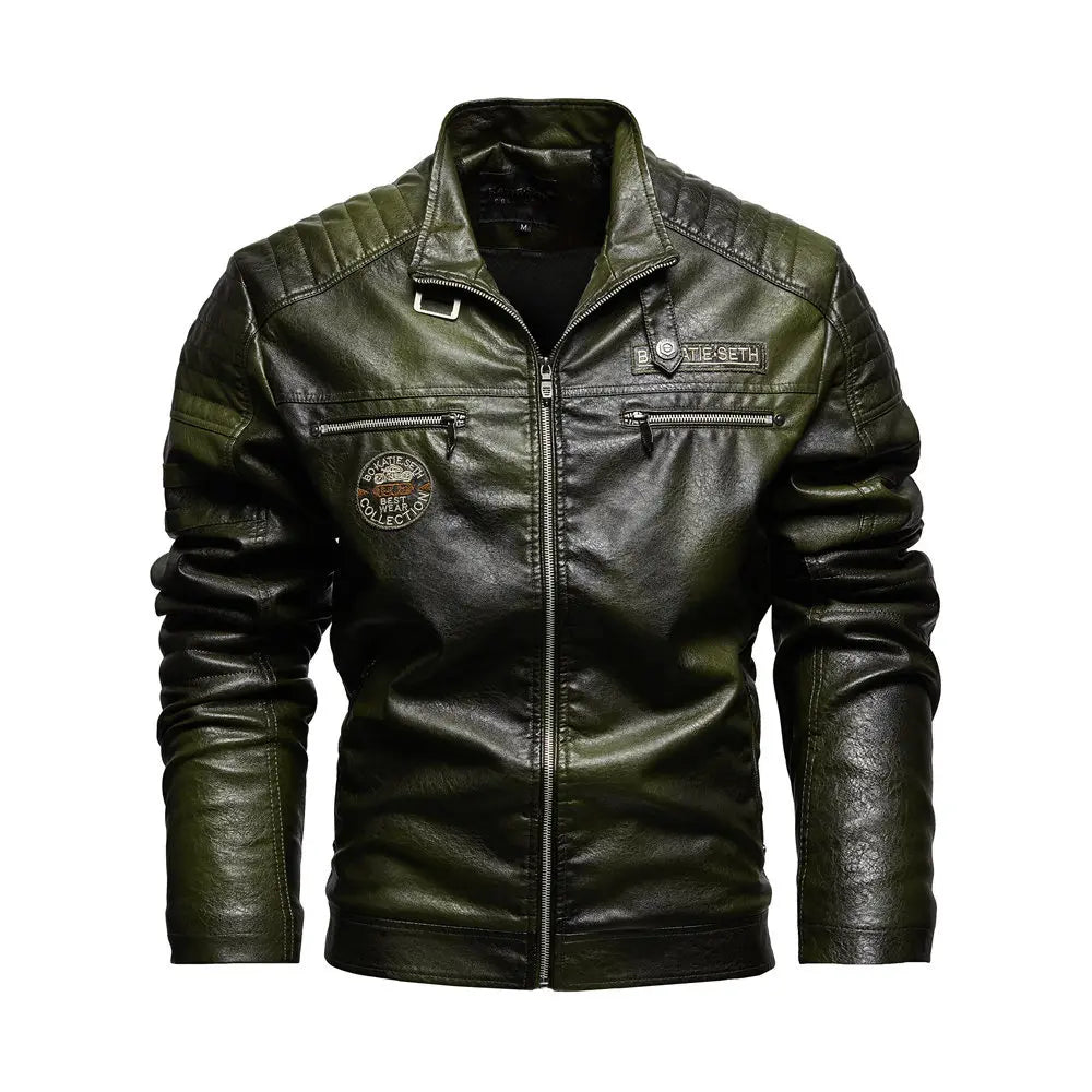 2025 Leather Jackets Men's Autumn Winter Fleece Motorcycle PU Leather Jackets Vintage Casual Stand Collar Windbreaker Slim Coats