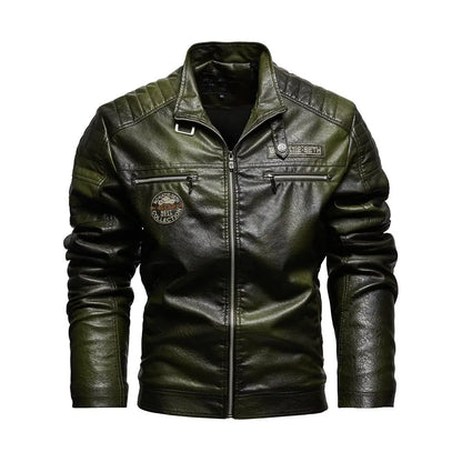 2025 Leather Jackets Men's Autumn Winter Fleece Motorcycle PU Leather Jackets Vintage Casual Stand Collar Windbreaker Slim Coats