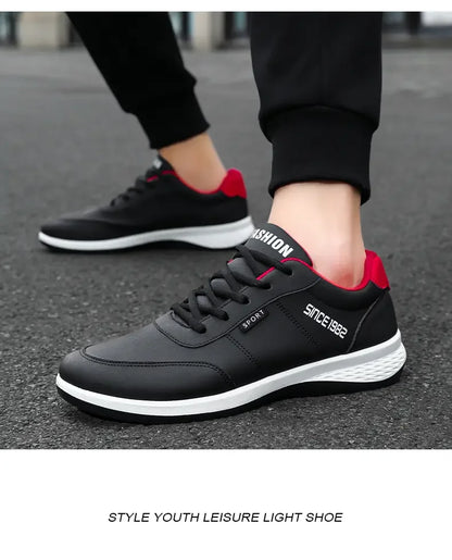 Artificial Leather Men's Casual Shoes Spring Men's Casual Lightweight Sports Shoes Lace Up Flat Shoes Breathable Outdoor Jogging