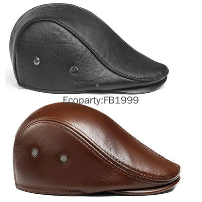 Men's Genuine Leather Hat Vintage Classic Thicker Warm Cowhide Leather Berets With Ears Snapback Cap Fashion Cap Gifts for Dad