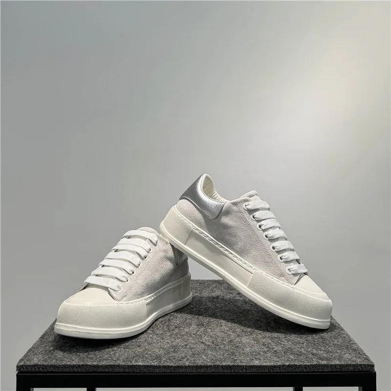 Leather board shoes new lace-up low-top trendy thick-soled versatile sports and leisure shoes