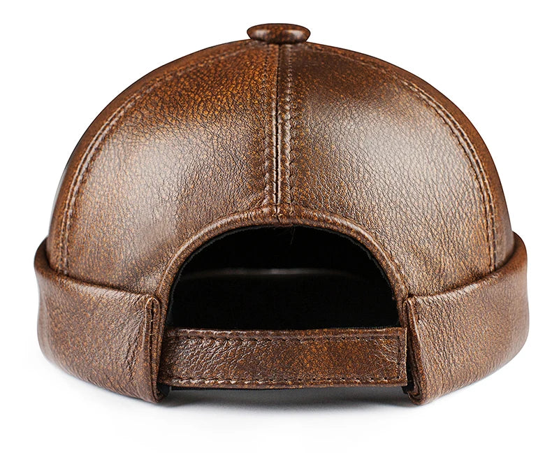 Real Leather Retro Hat Casual Landlord Chinese-Style Hat Genuine Leather Cap Thin Round Caps Fashion Winter Autumn Luxury Hats