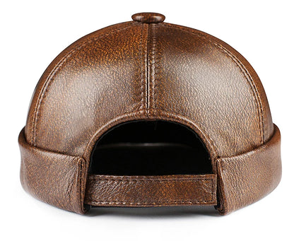 Real Leather Retro Hat Casual Landlord Chinese-Style Hat Genuine Leather Cap Thin Round Caps Fashion Winter Autumn Luxury Hats