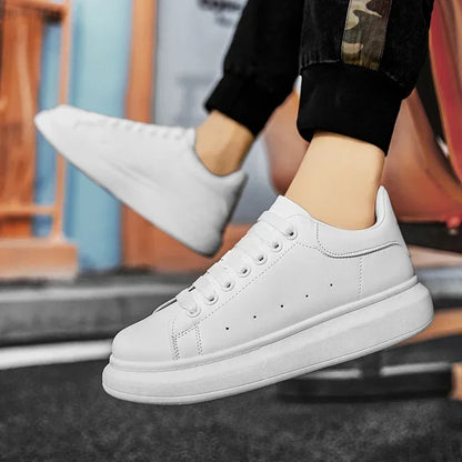 White Leather Men Casual Shoes Platform Outdoor Mens Walking Running Sneakers Breathable Board Shoes Women Tennis Sport Shoes