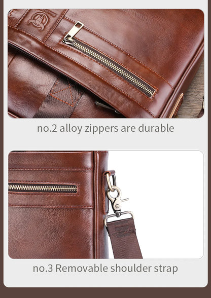 BULLCAPTAIN Leather Laptop Bag, Top Layer Leather 15" Laptop Bag Men's Laptop Briefcase Briefcase Work Business Travel Bag 053