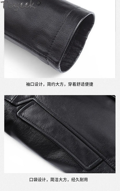 Tcyeek Real Cowhide Genuine Leather Man Jackets Mid-length Trench Coat Spring Autumn Suit Jacket Men Clothing Jaqueta De Couro