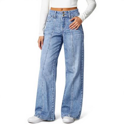 Jeans Woman Fashion Loose High Waist Straight Leg Wide Leg Korean Retro Denim Pants Long Trousers Commuting Daily Comfortable