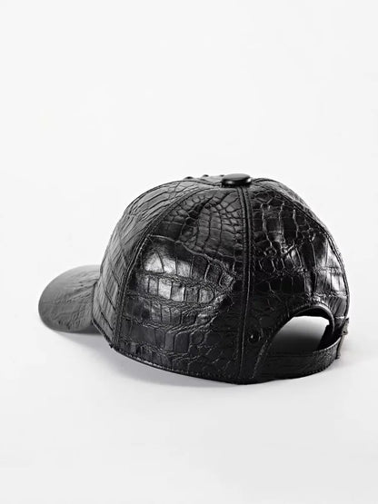 Fashion Mens Crocodile Pattern Cowhide Genuine Leather Peaked Cap Outside Casual Sun Protected Travel Baseball Cap Adjustable