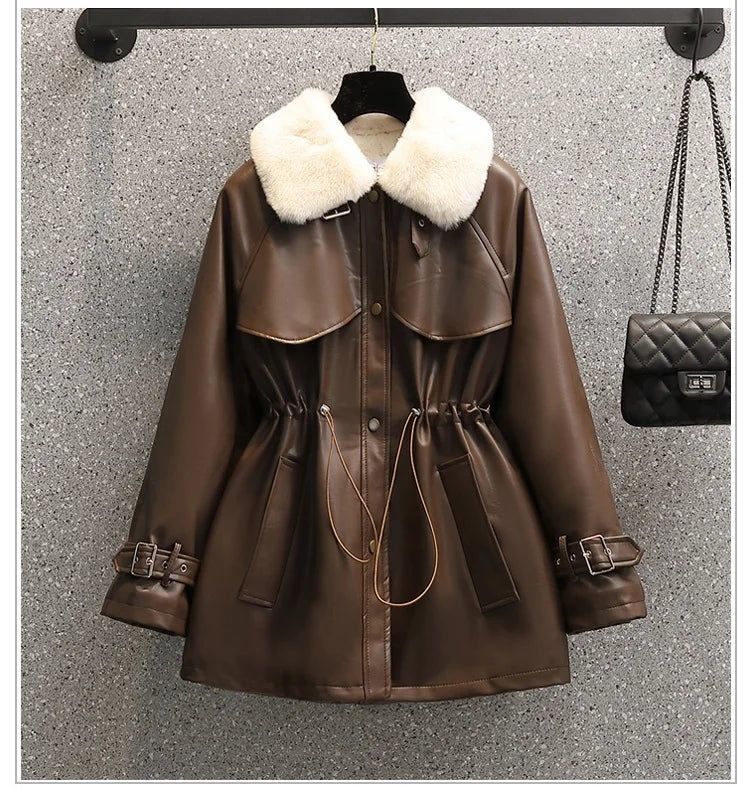 Leather Jacket Women 2022 New Autumn Winter Leather Jackets Female Overcoat Fashion Slim Thicken Warm Parka Outerwear