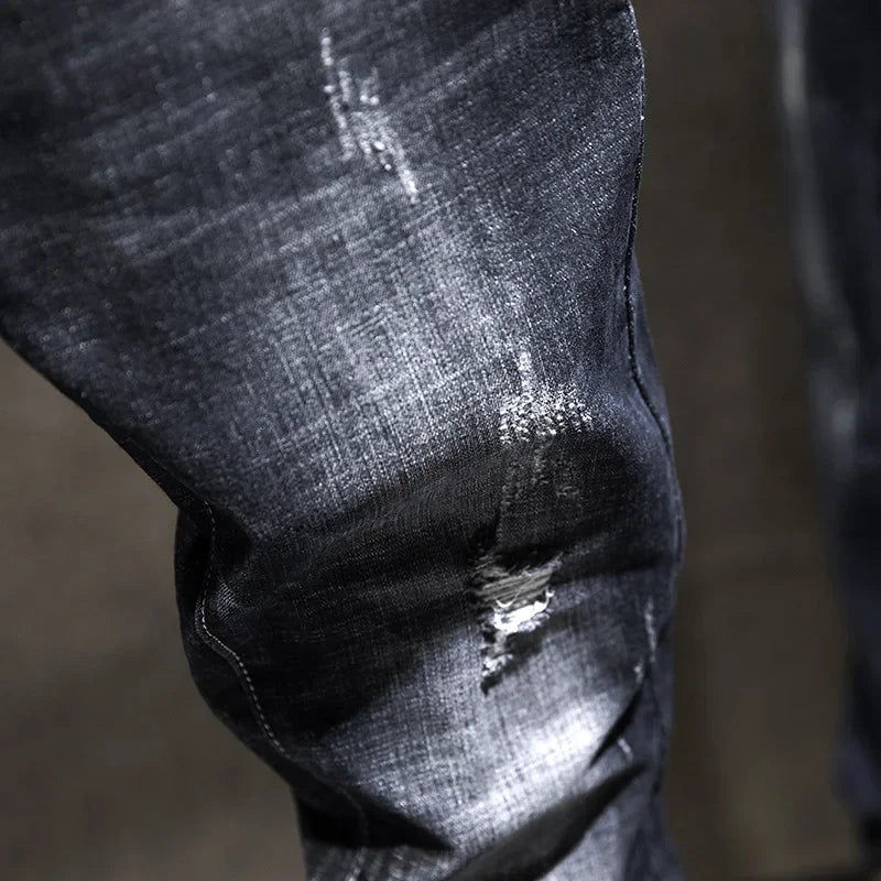 Jeans Men Long Pants Denim Pant Straight Trousers Zipper High Waist Simple Splice Casual Regular Slim Fit Sheath Autumn Winter