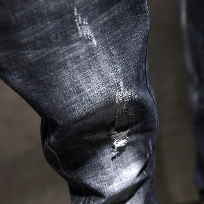 Jeans Men Long Pants Denim Pant Straight Trousers Zipper High Waist Simple Splice Casual Regular Slim Fit Sheath Autumn Winter