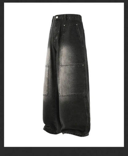 Men's Jeans Spring And Autumn Fashion Straight Tube Loose Washed Casual American Retro Original Color Wide Rivet Logging Pants