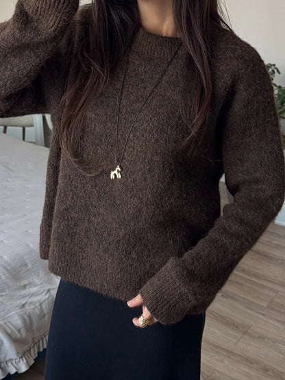 Women's Winter Sweater 2025 Warm Pullovers O Neck Knitwear Loose Knit Jumpers Basic Brown Sweaters For Women Winter Pink