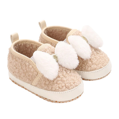 Cute Toddler Winter Boots Warm Plush Snow Booties Slip-on Soft Sole Shoes for Baby Girls with Bow Decoration and Anti-Skid