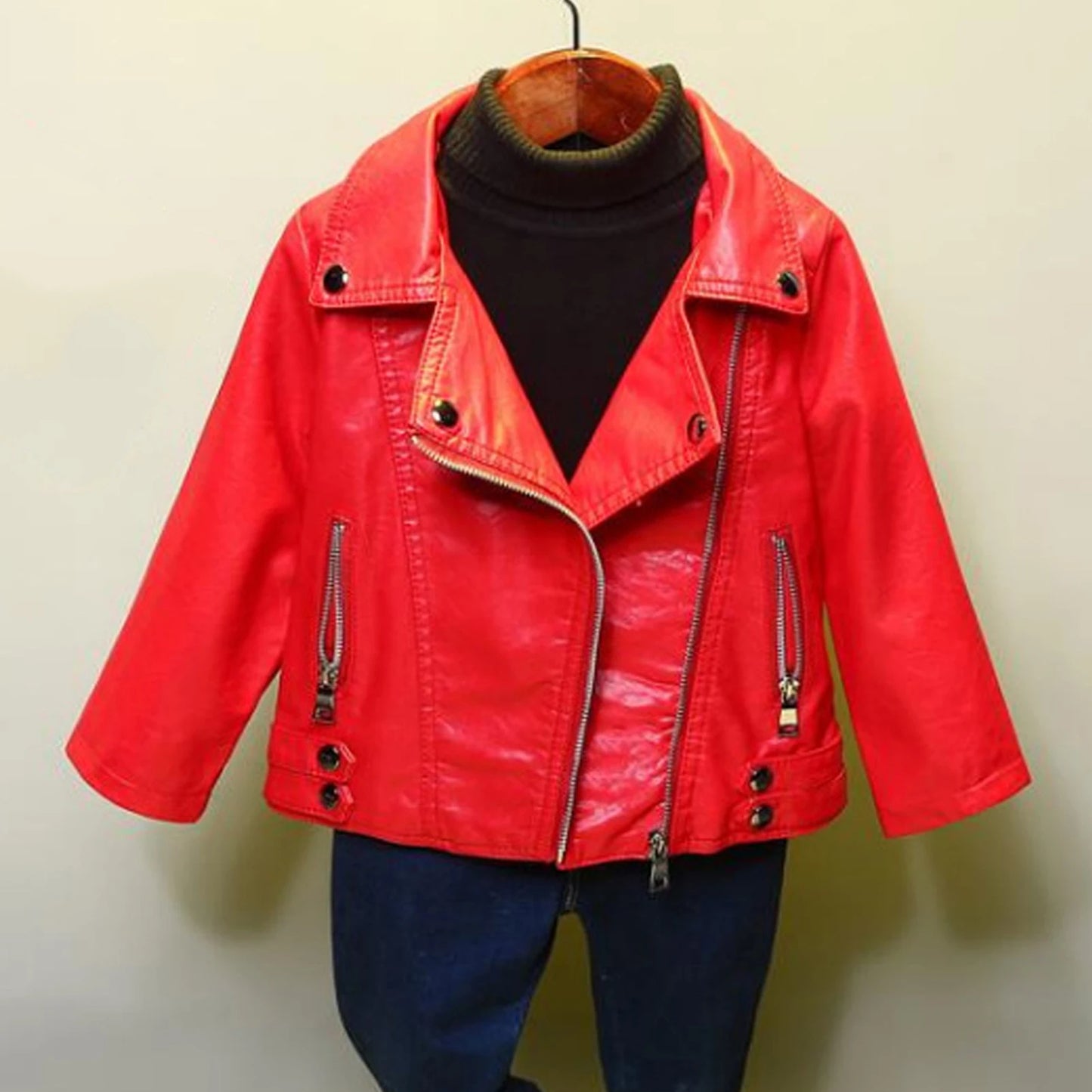 Retro Children's Leather Jacket,Boys Transition Coat,Kids PU Locomotive Wear,Faux Leather Outerwear,Girls Motorcycle Outfits