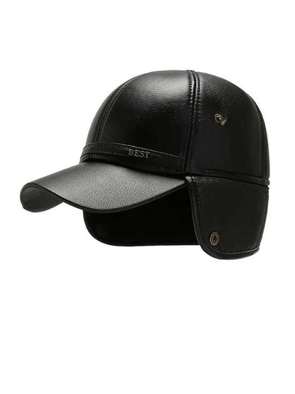 Men's Casual Cuffed Soft Leather Baseball Cap for Middle-Aged and Elderly, Warm for Winter