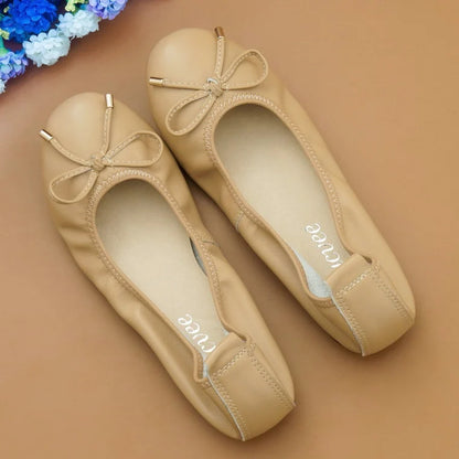 2024 Women Leather Breathable Ladies Comfortable Ballet Flats Driving Shoe Fashion Slip on Shallow Loafers Office Flat Boat Shoe