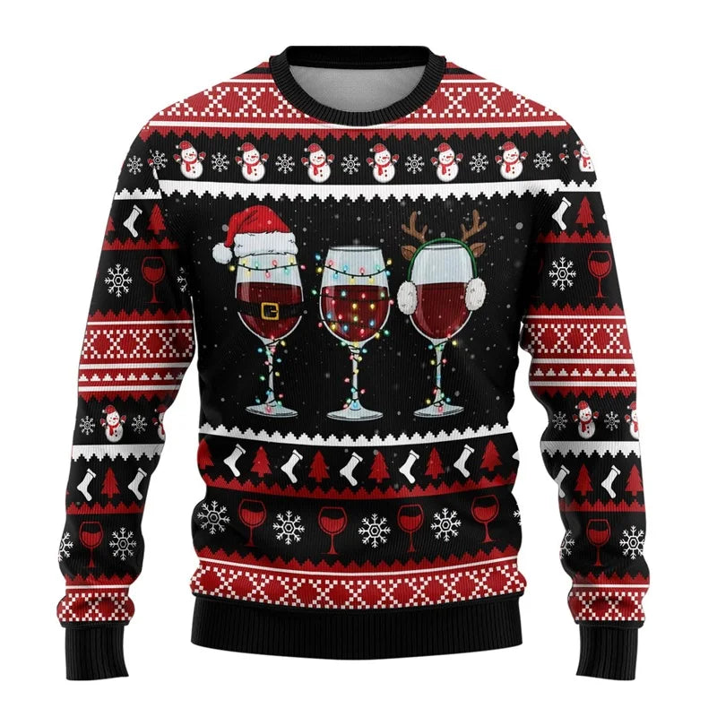 Merry Christmas Wine Ugly Christmas Sweaters For Men Women Wine Bottle Printes Pullover Sweatshirts New In Christmas Jumper