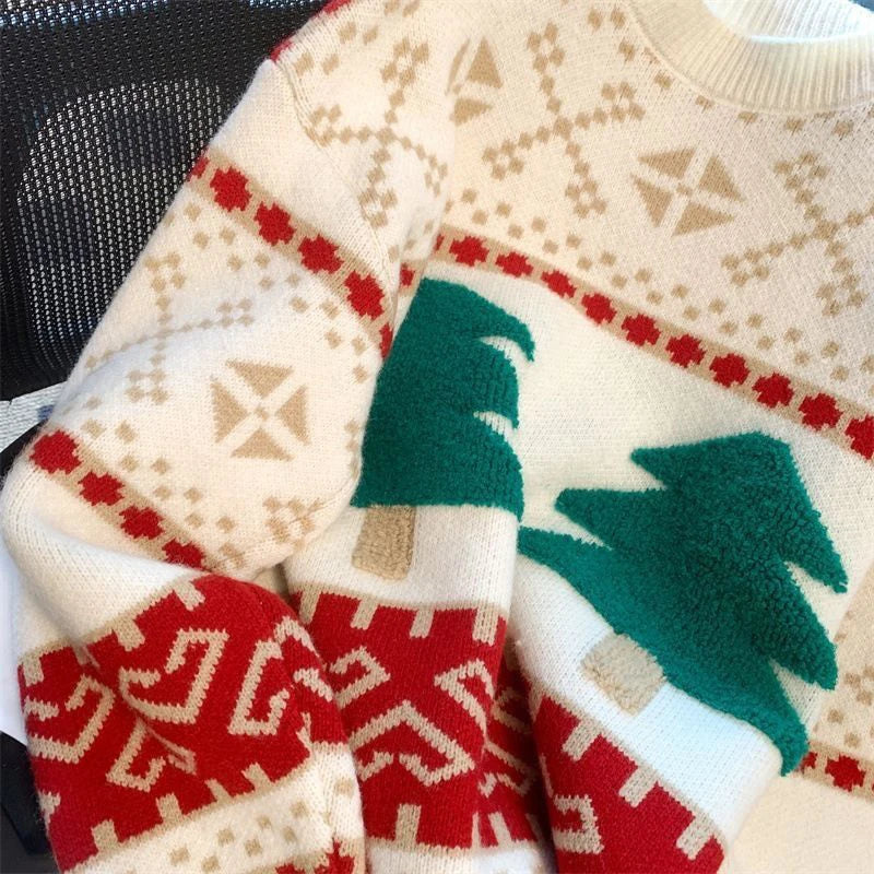 Sweet Christmas Tree Red Sweater Women Long Sleeve O Neck Cute Knit Pullover Harajuku Y2K Preppy Style Casual Lazy Jumper