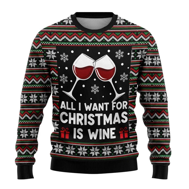 Merry Christmas Wine Ugly Christmas Sweaters For Men Women Wine Bottle Printes Pullover Sweatshirts New In Christmas Jumper