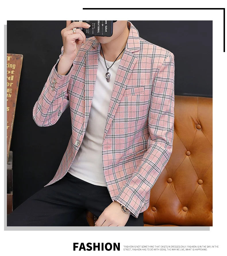 Men's British Style Checkered Suit Casual High-End Spring Autumn Small Plankton Design Handsome Coat