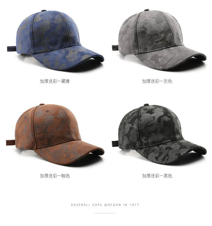 Leather Suede PU Camouflage Baseball Cap Men and Women Autumn Winter Hip Hop Adjustable Outdoor Snapback Hat