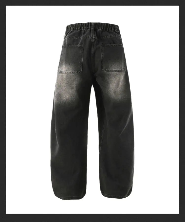 Men's Jeans Spring And Autumn Fashion Straight Tube Loose Washed Casual American Retro Original Color Wide Rivet Logging Pants