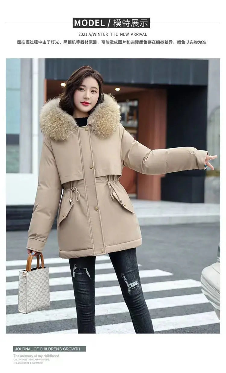 Winter Coat 2025 New Women's Thick Cotton Jacket Women's Medium long Korean version Fur collar Coat Female Warm Parka Overcoat