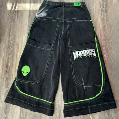 Jeans Spring and Autumn European and American wide-leg loose alien pattern trousers 2024 new high street trend hip-hop men