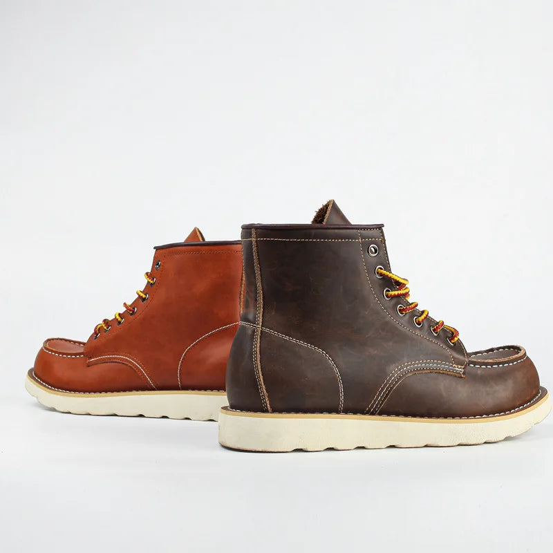 Genuine Leather Men's Boots Vintage Tooling Boots Man Short Boot Rhubarb Boots Men's High Top Men's Shoes Leather