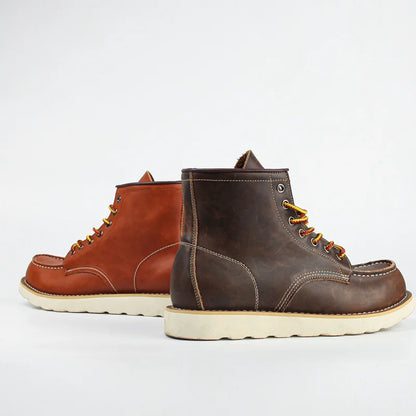 Genuine Leather Men's Boots Vintage Tooling Boots Man Short Boot Rhubarb Boots Men's High Top Men's Shoes Leather