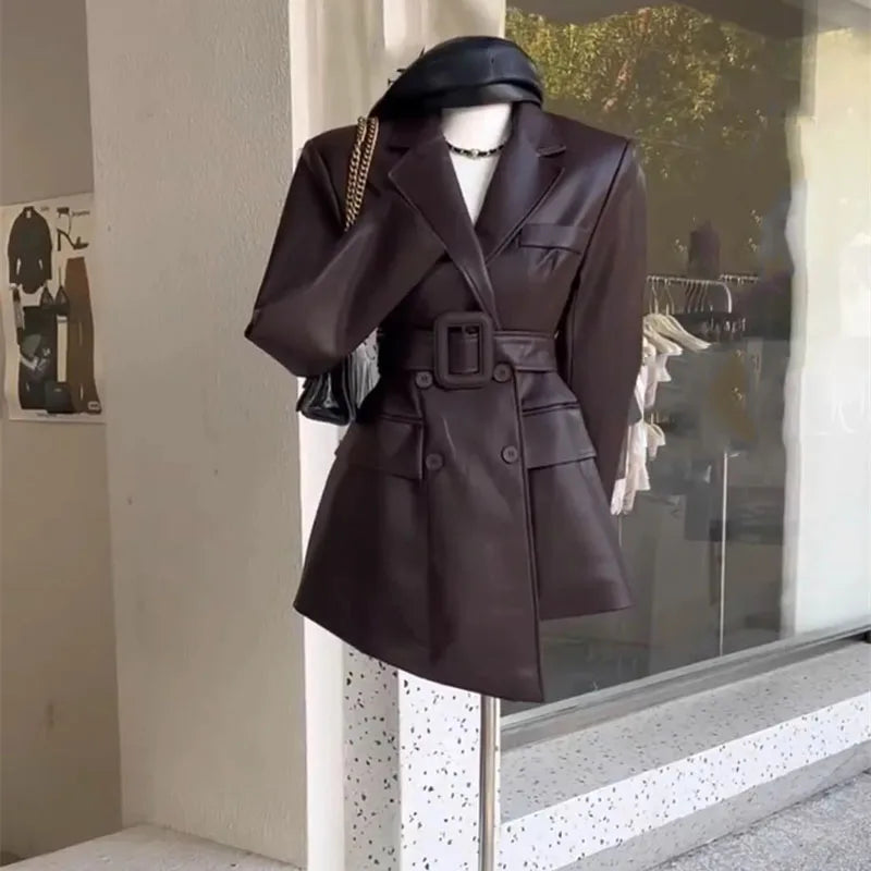 Ladies Fashion Leather Femme Leisure Leather Jacket Spring Autumn Women Faux Leather Coat  ﻿