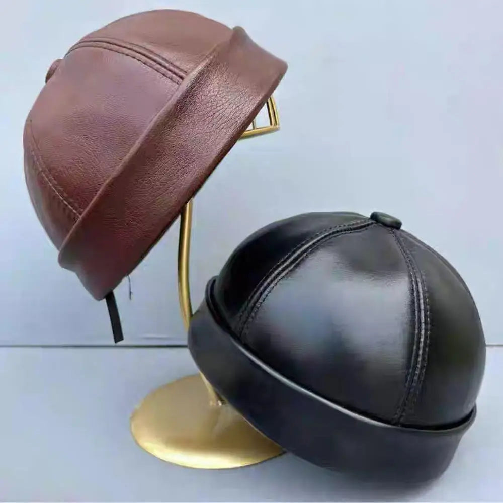 Men Women PU Leather Landlord Caps Retro Autumn Winter Adjustable Melon Skin Hats Hip Hop Hat Painter Cap Fashion Men Street Hat